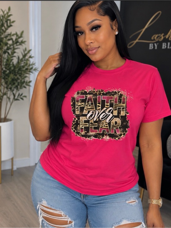 Tops - Faith Over Fear Graphic Tee - Hot Pink Girls' Top